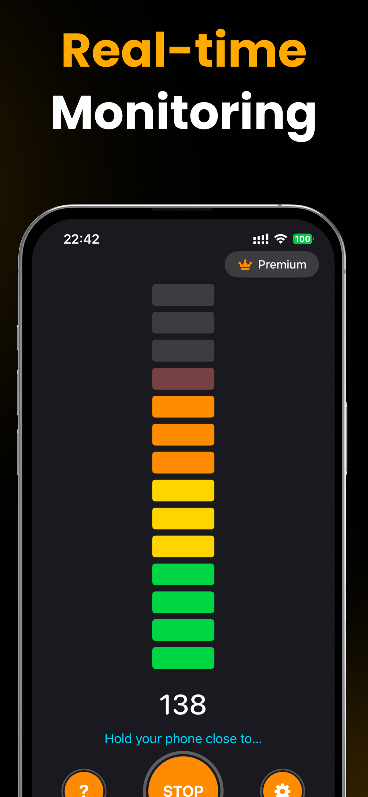 Real-time monitoring screen with signal meter reading 138